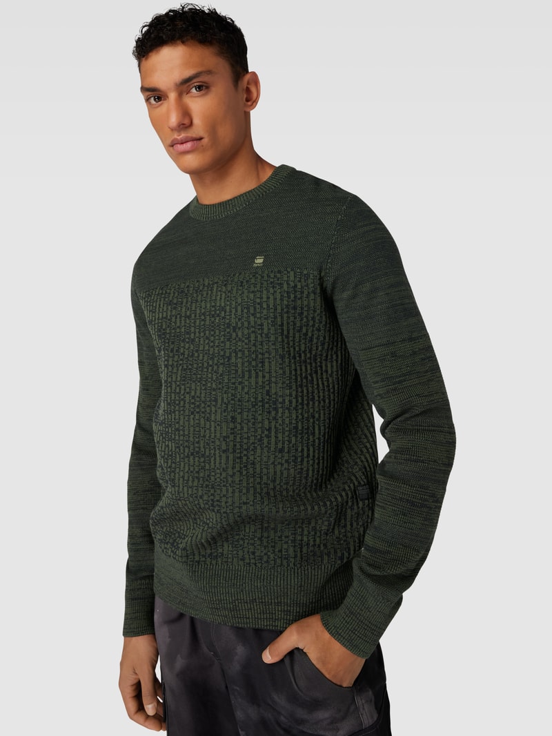 Strickpullover mit Strukturmuster in dunkelgrün meliert