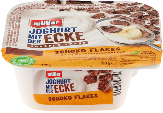 Müller Joghurt mit der Ecke Schokoflakes