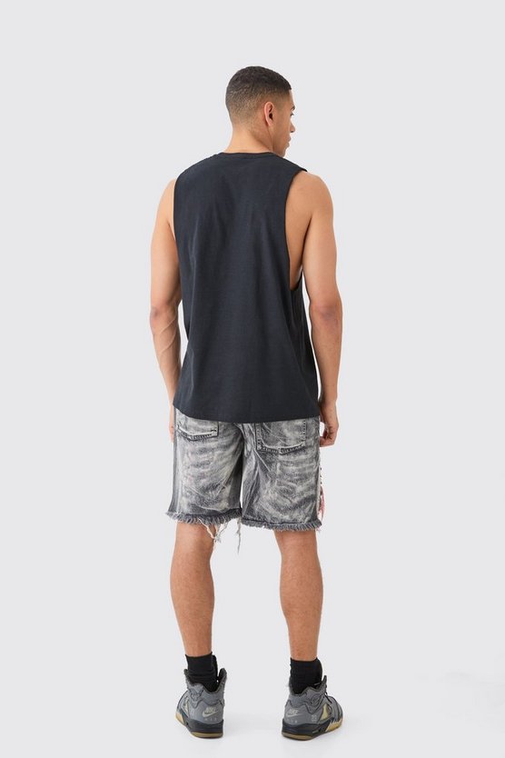 Lockere extrem zerrissene Denim-Jorts in Mittelgrau