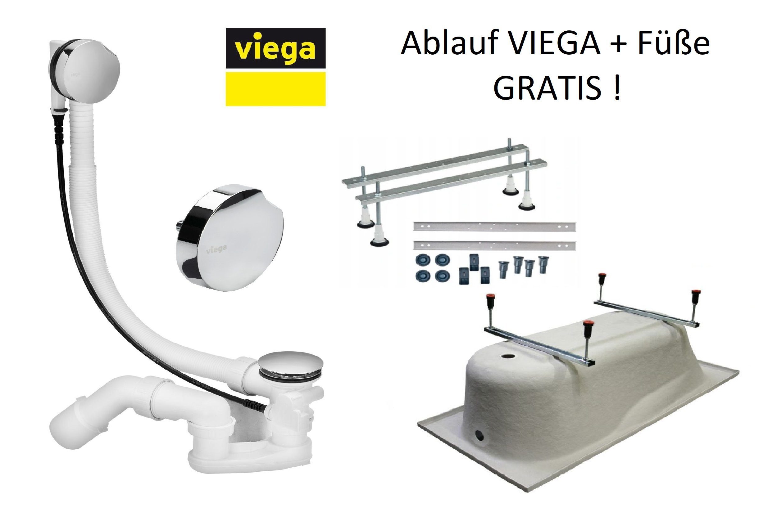 KOLMAN Badewanne Rechteck Modern 160x70, Acrylschürze Styroporträger, Ablauf VIEGA & Füße GRATIS