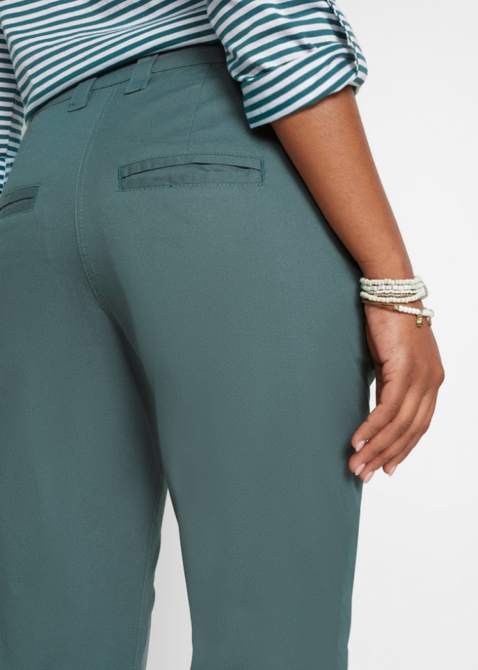 Stretch-Chino mit Bequembund und gekrempeltem Saum