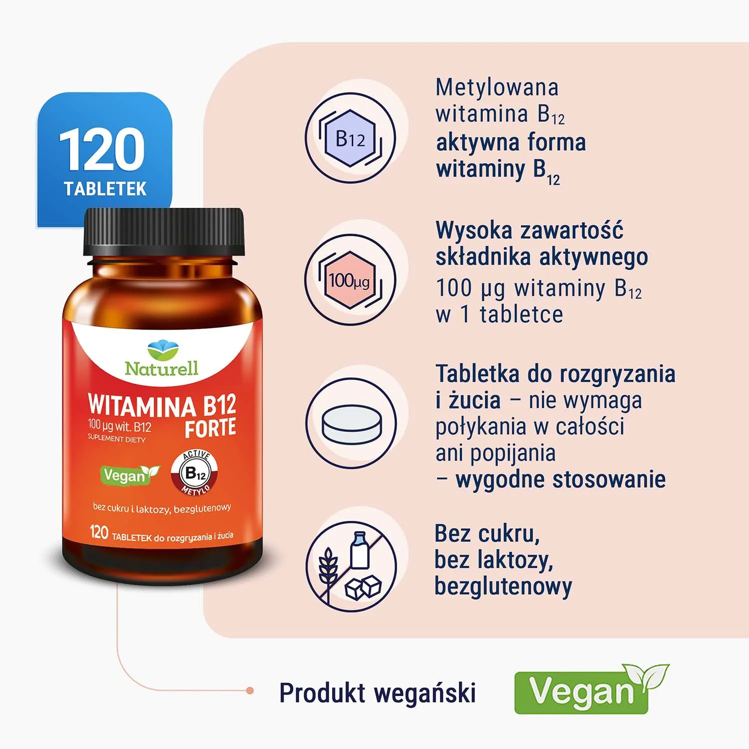 Naturell Vitamin B12 Forte Μασώμενα Δισκία 120 ταμπλέτες