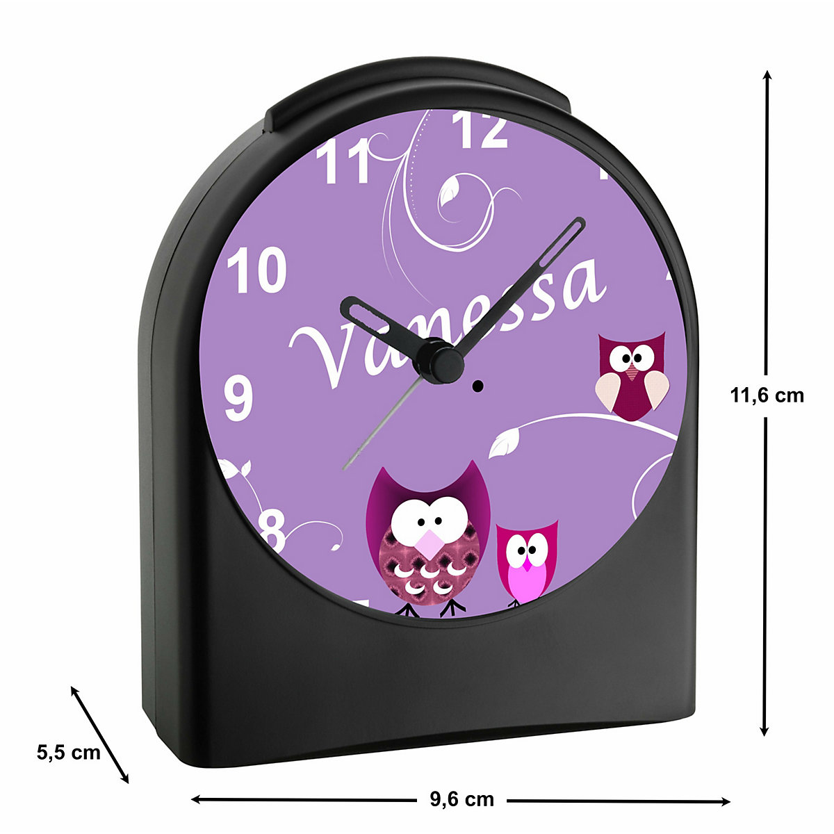 Kinder Funkwecker personalisiert mit Namen Eule Atom-/Funkuhr, 12-Stunden-Anzeigeformat, Schlummerfunktion, Nachtlicht, Geräuschlos/Ohne Ticken