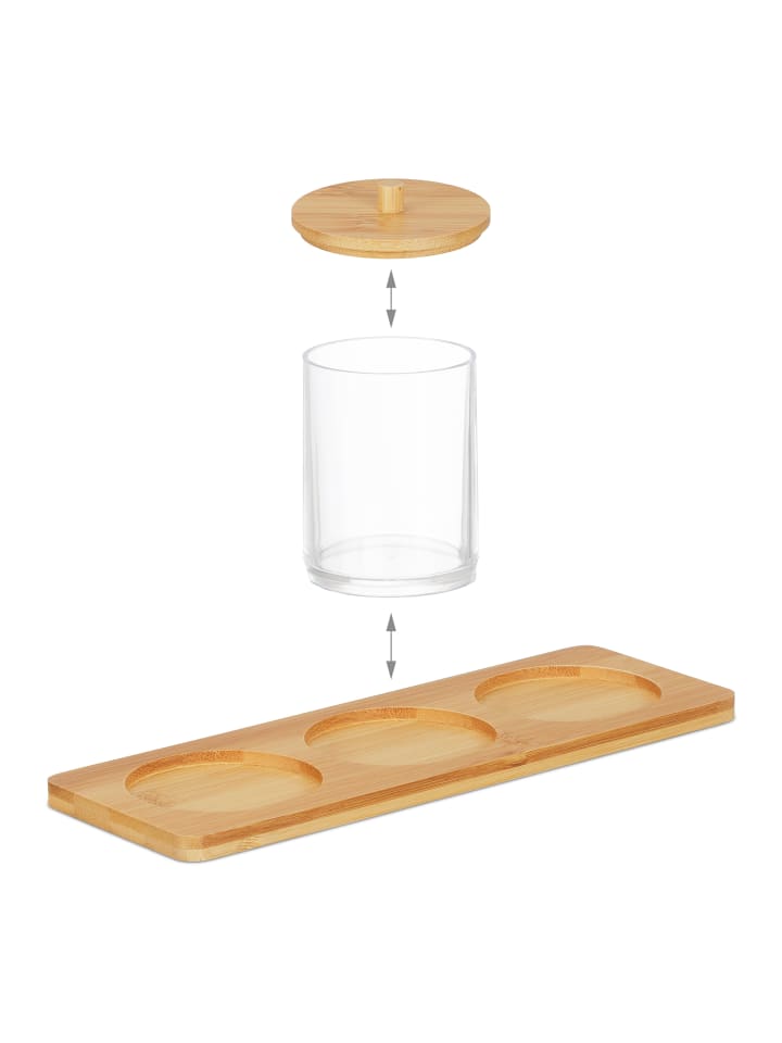 relaxdays Wattestäbchenbehälter in Transparent/ Natur günstig kaufen onesize