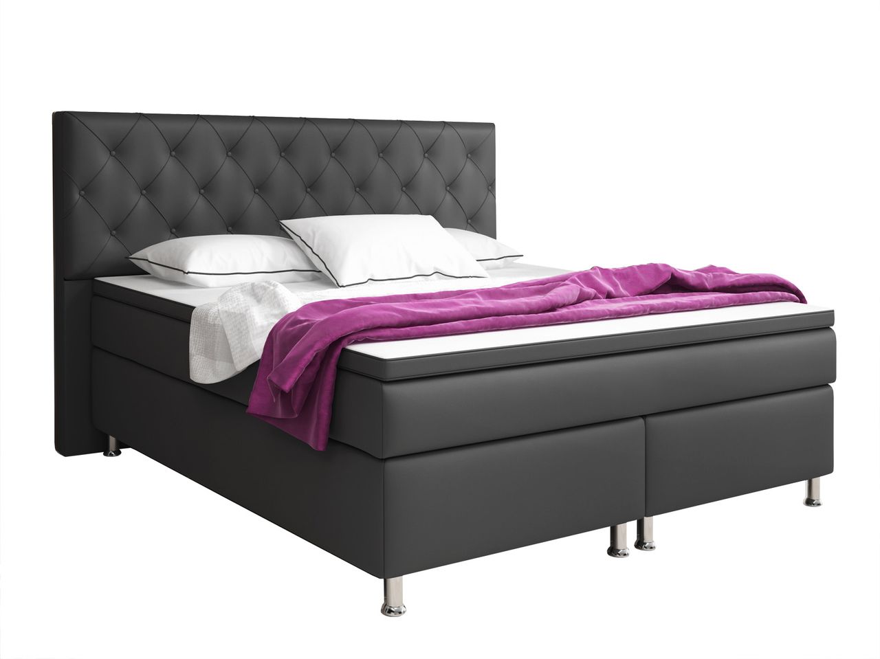 IHG Boxspringbett Turin 180x200 cm Kunstleder Anthrazit