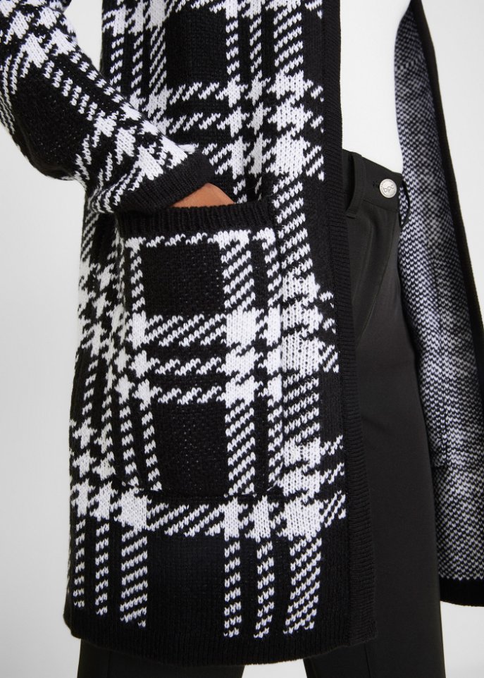 Karierte Strickjacke mit Taschen