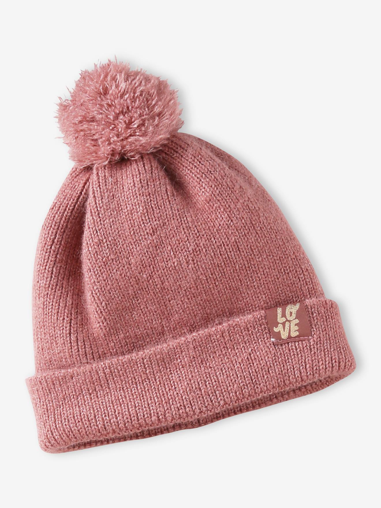 Ensemble fille en maille côtelée bonnet + écharpe + moufles/mitaines beige chiné