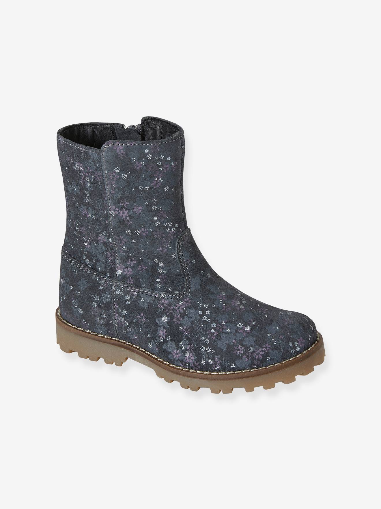 Vertbaudet Mädchen Stiefel, Anziehtrick - grau geblümt