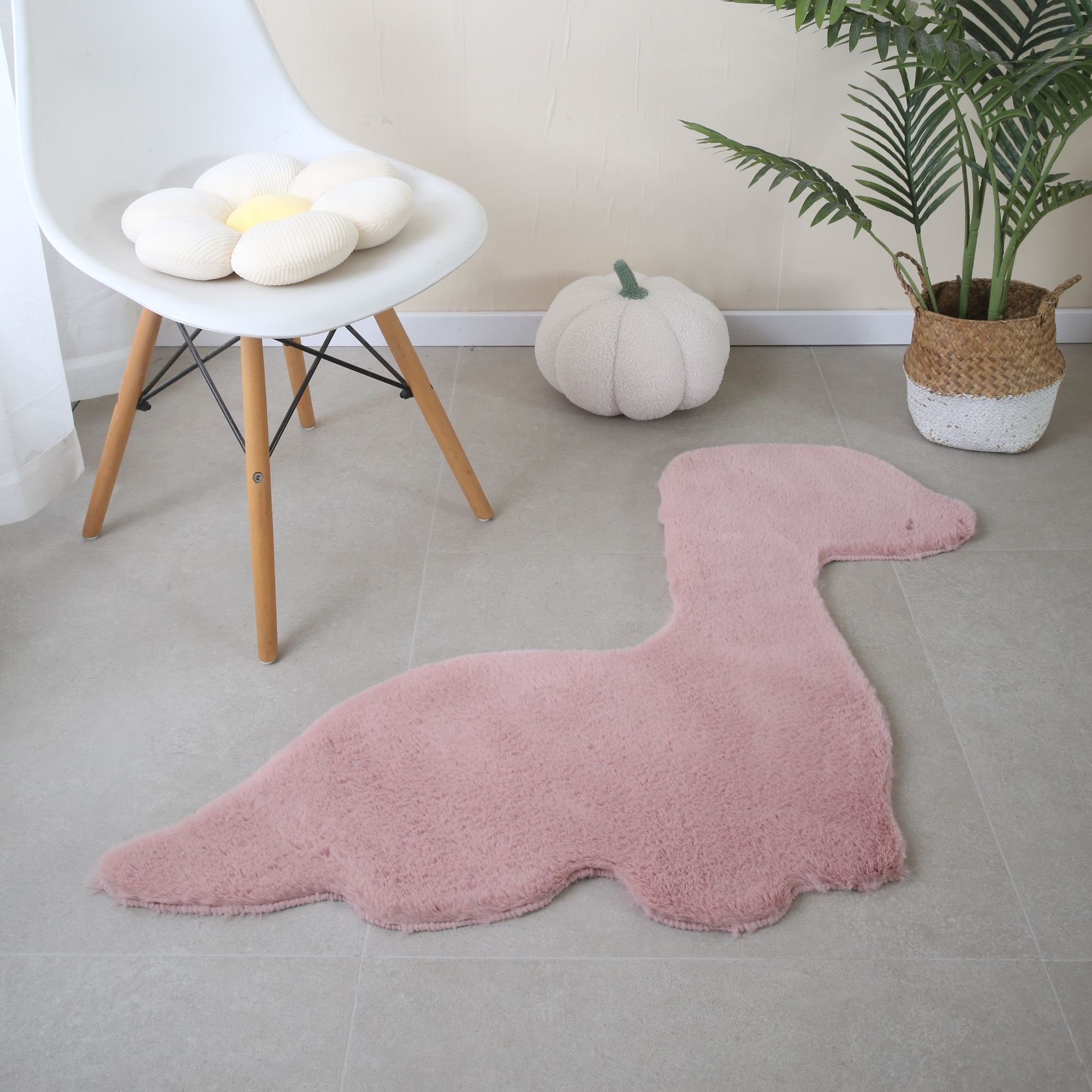Fellteppich Dino Form, Carpetsale24, Läufer, Höhe: 25 mm, Teppich Plüsch Einfarbig Dino-form Kunstfell Kinderzimmer