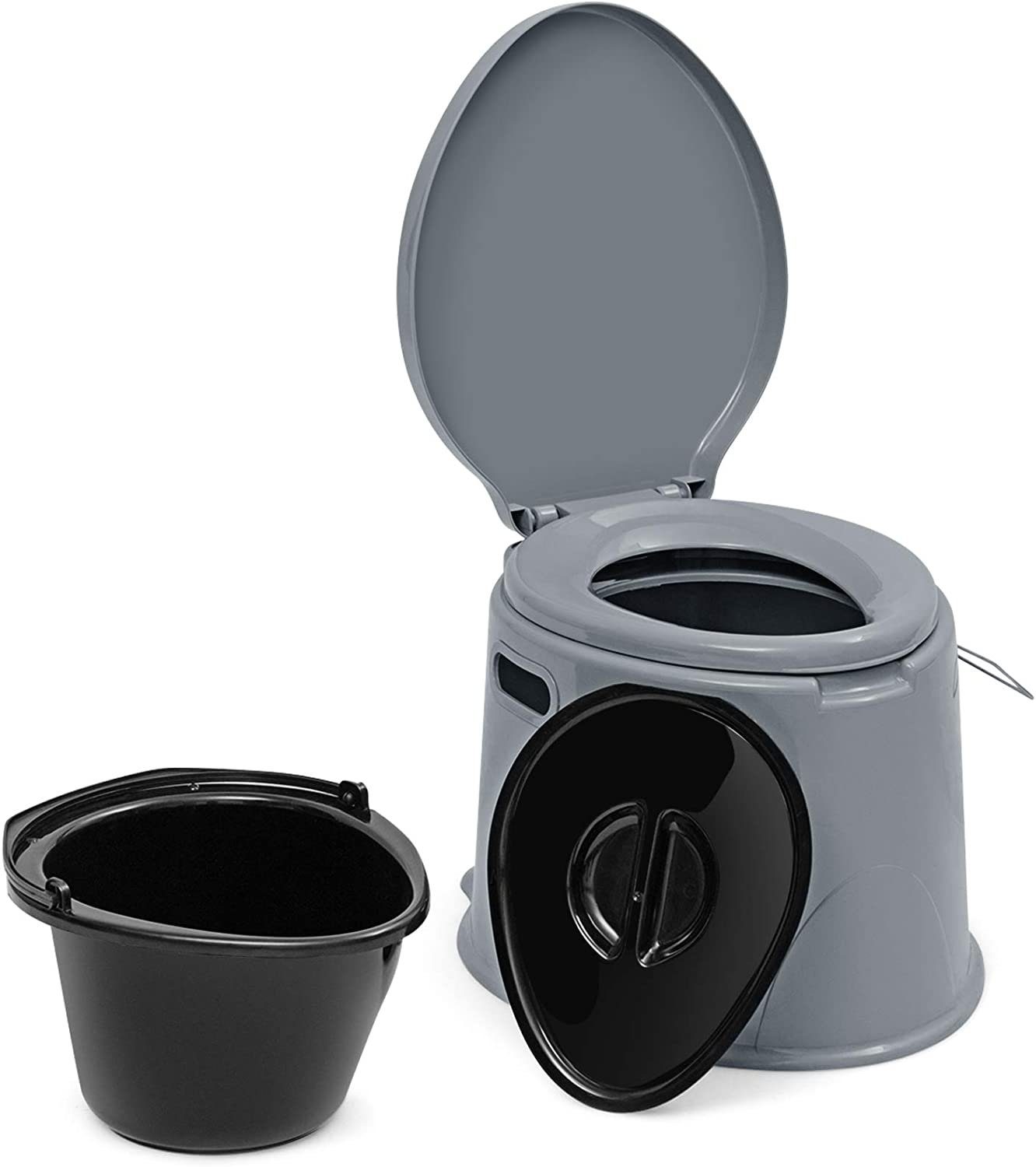 KOMFOTTEU Campingtoilette, mit Toilettenpapierhalter, Deckel & abnehmbare Eimer