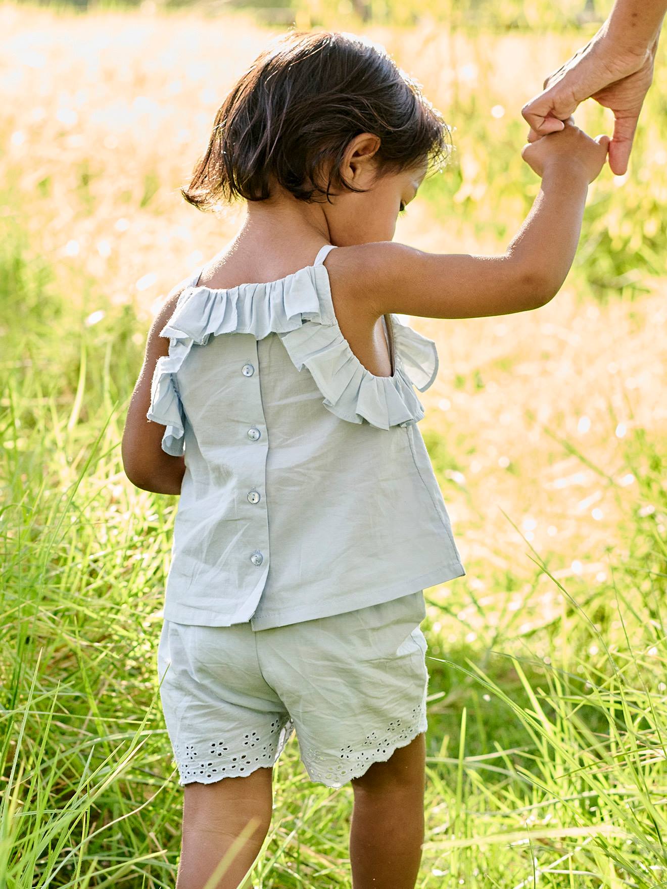 Vertbaudet Mädchen Baby-Set: Blusentop & Shorts - eisblau
