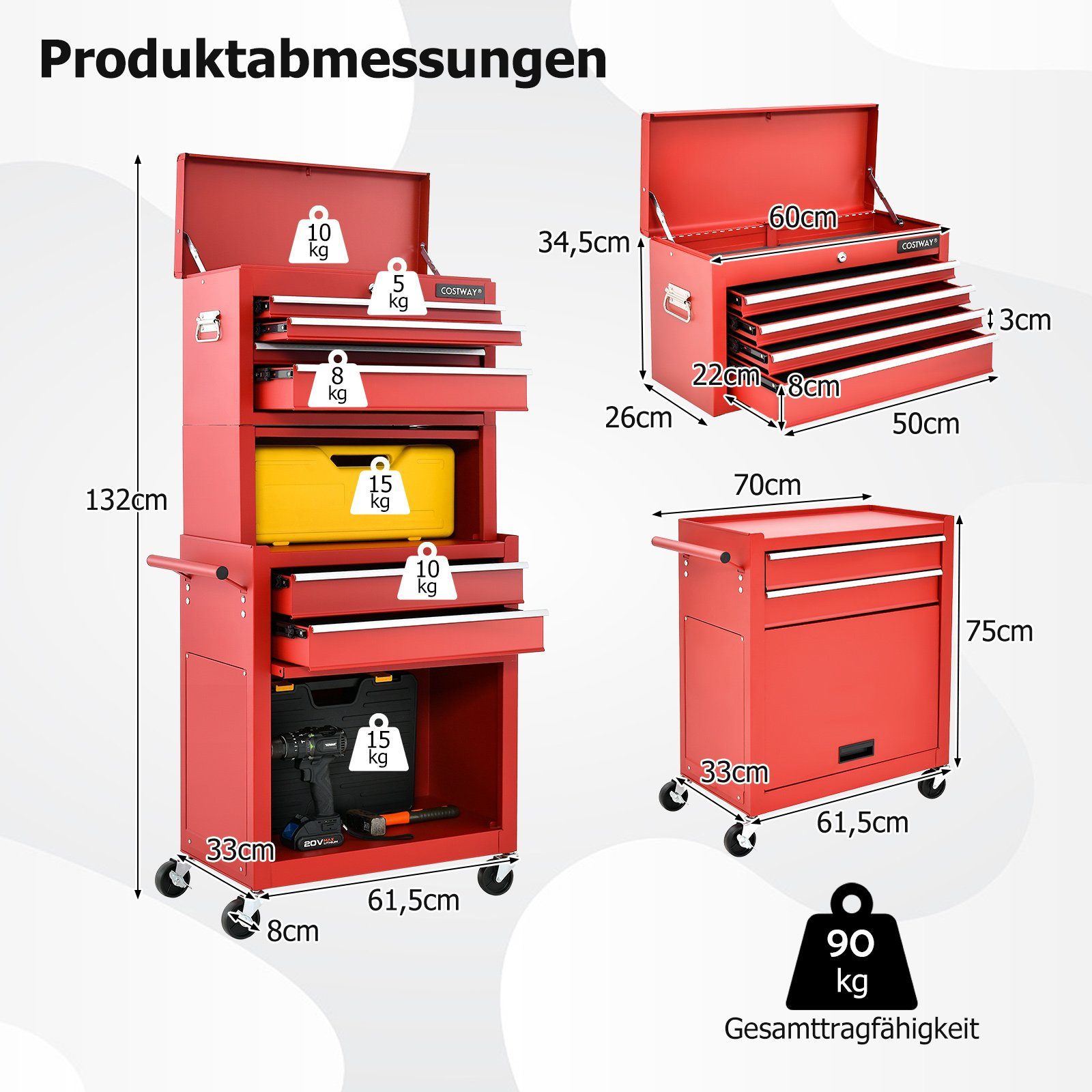 COSTWAY Werkstattwagen, max. Traglast:90,00 kg, mit 9 Fächer, abschließbar
