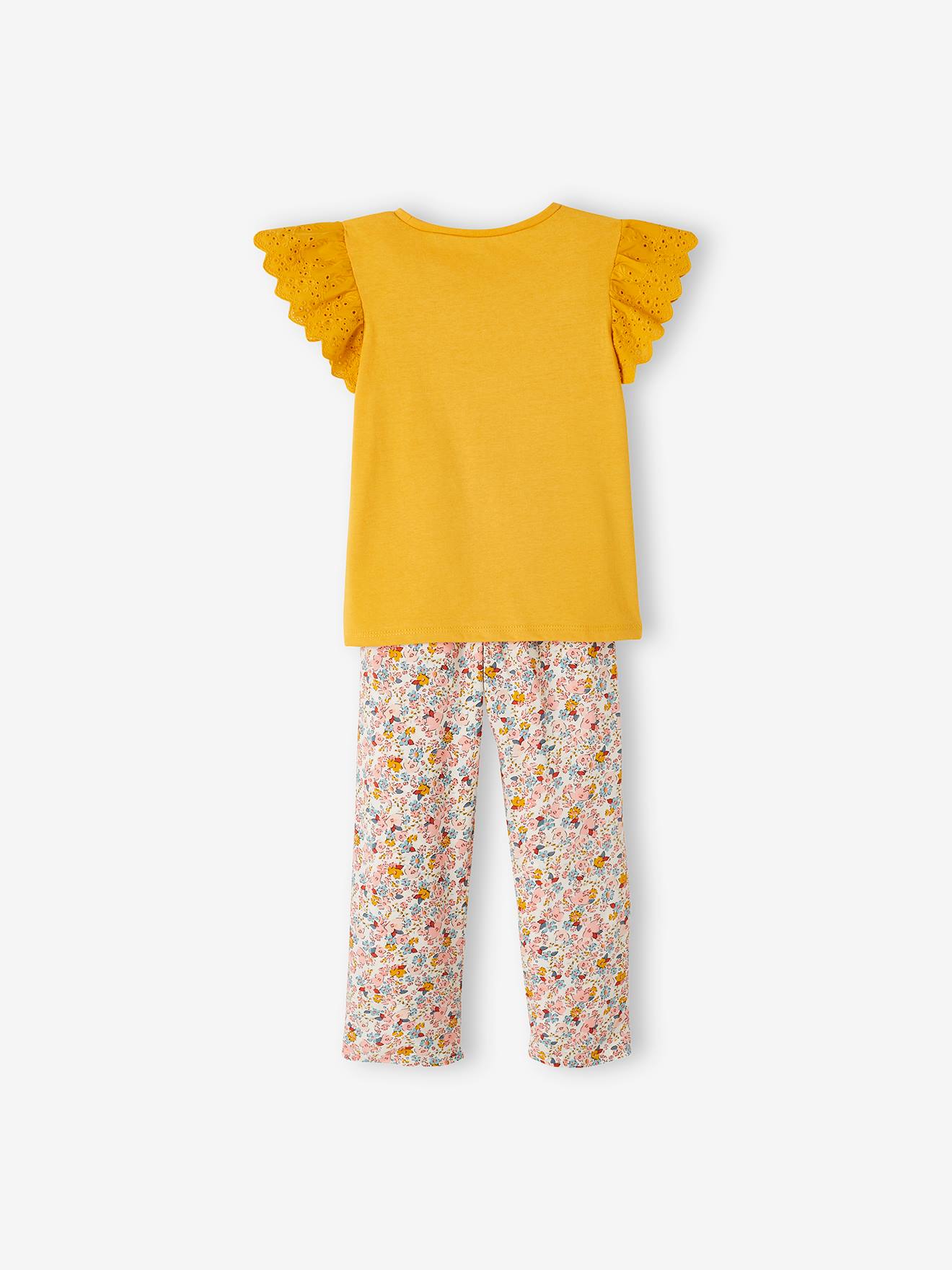Ensemble T-shirt noué et pantalon fluide imprimé fille corail