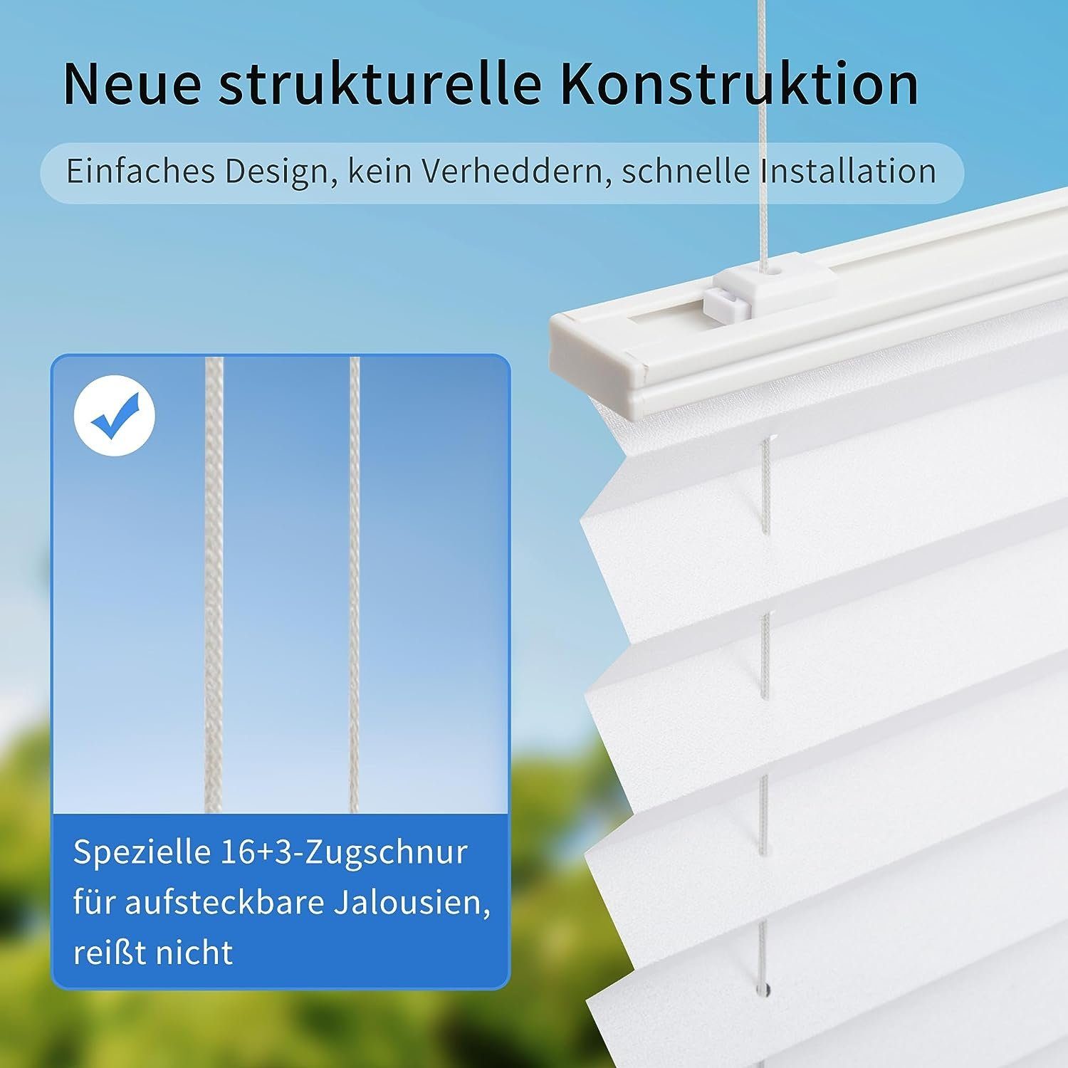 Plissee Faltrollo Ohne Bohren, OUBO, Klemmträger,Easyfix, Lichtschutz, verspannt, Klemmfix, Jalousie für Fenster & Tür, einfach Montage