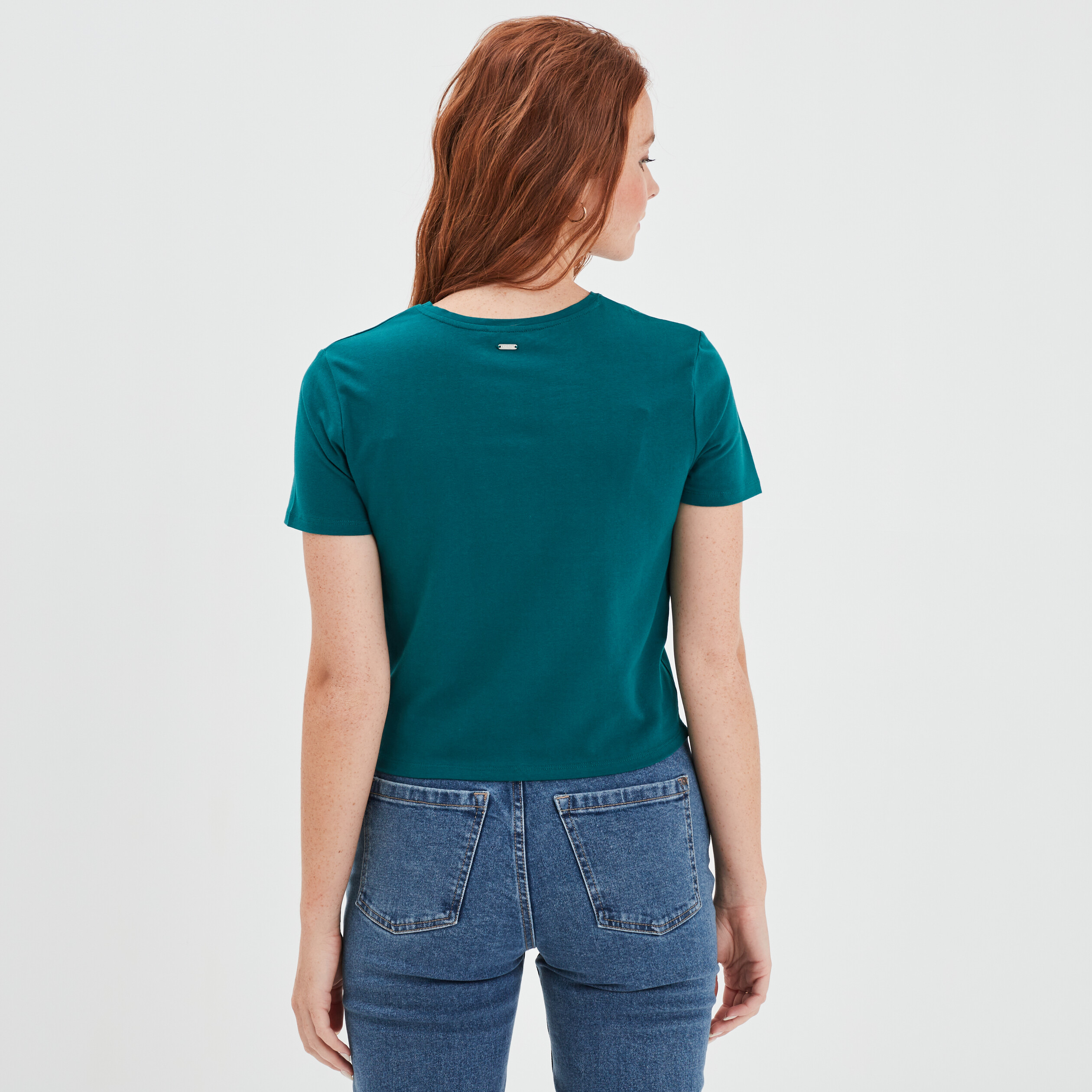 T-shirt cropped ajusté broderie Creeks vert émeraude femme | La Halle