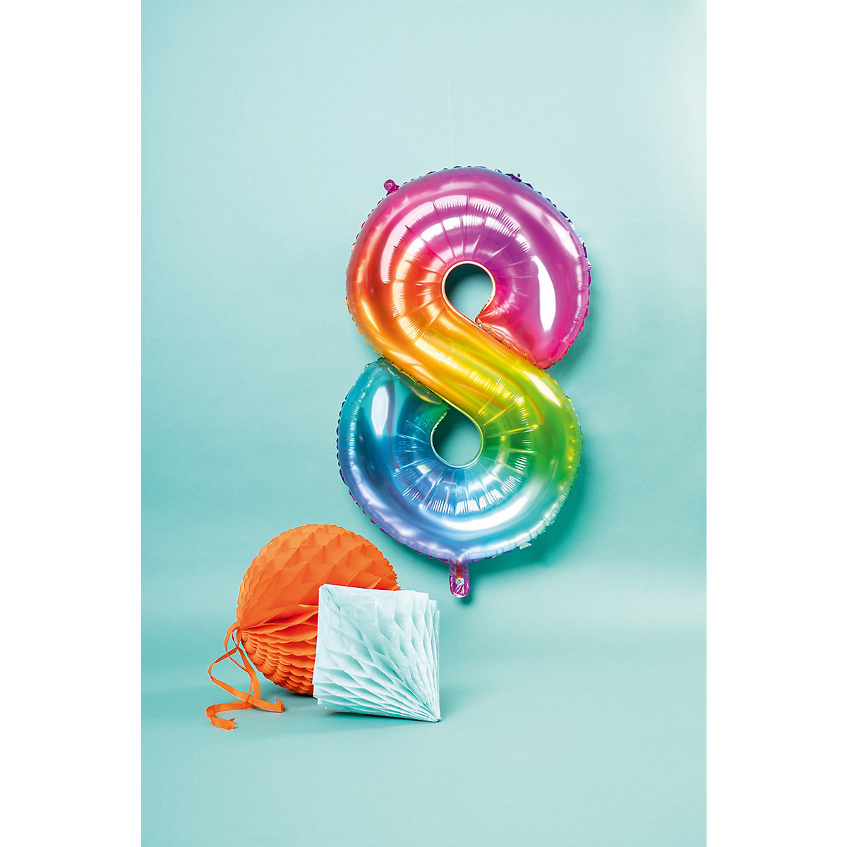 Folienballon Yummy Gummy Regenbogen Zahl 8, ca. 81 cm