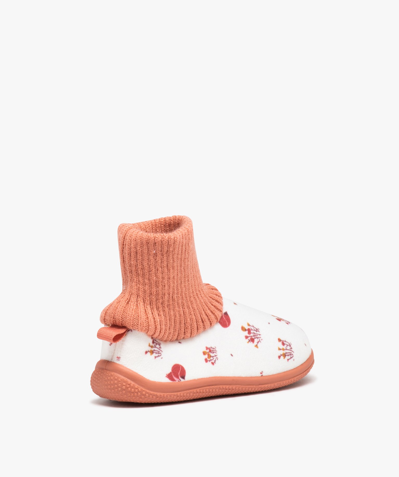 Chaussons fille en velours ras à motifs et col chaussette beige | GEMO