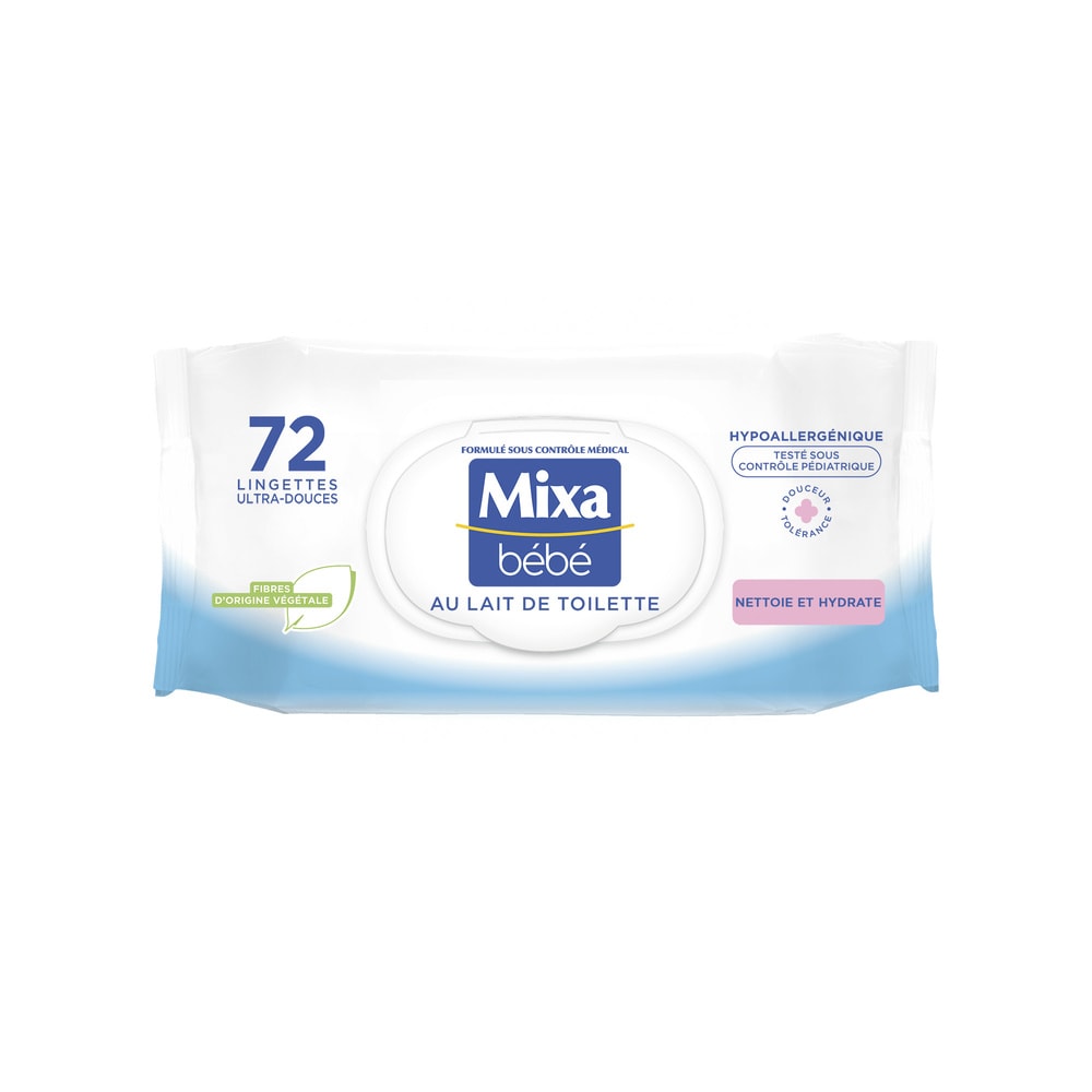 mixa Mixa Bébé Mixa Bébé Lingettes au Lait de Toilette- Fibres Végétales - Hypoallergénique