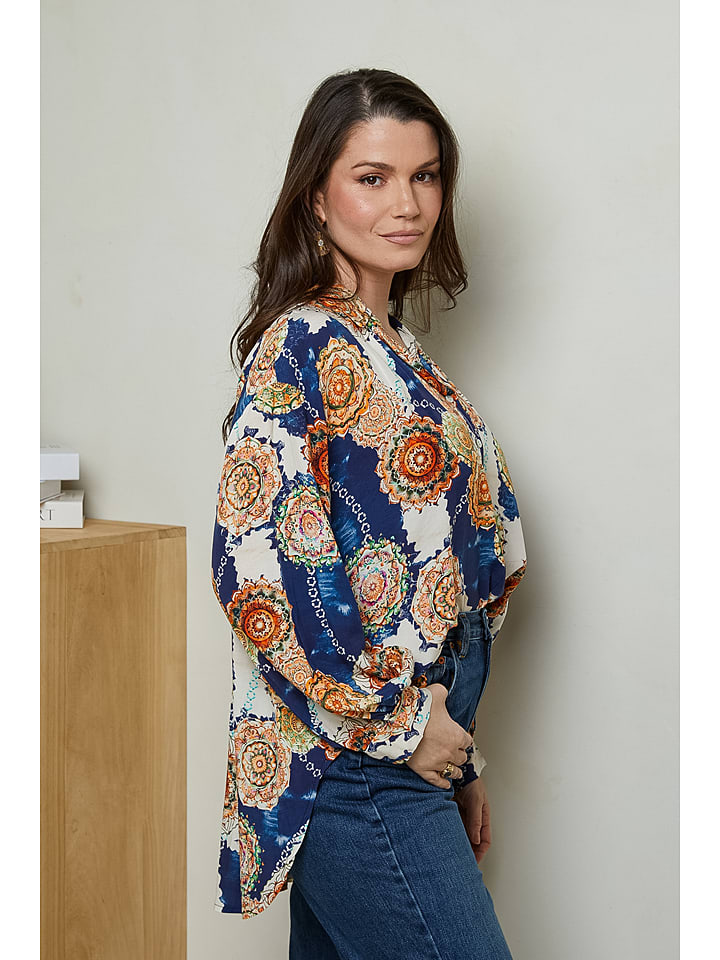Curvy Lady Bluse in Creme/ Dunkelblau günstig kaufen