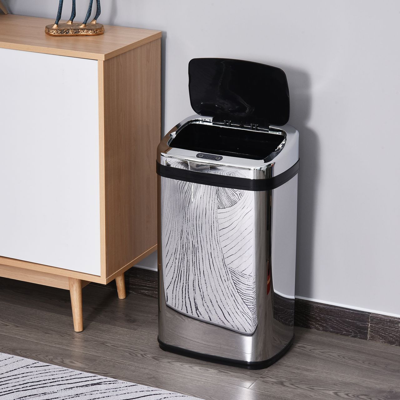 HOMCOM Edelstahl Automatik Sensor Mülleimer Abfalleimer IR Sensor mit/ohne Inneneimer rund viereckig (30L/viereckig)