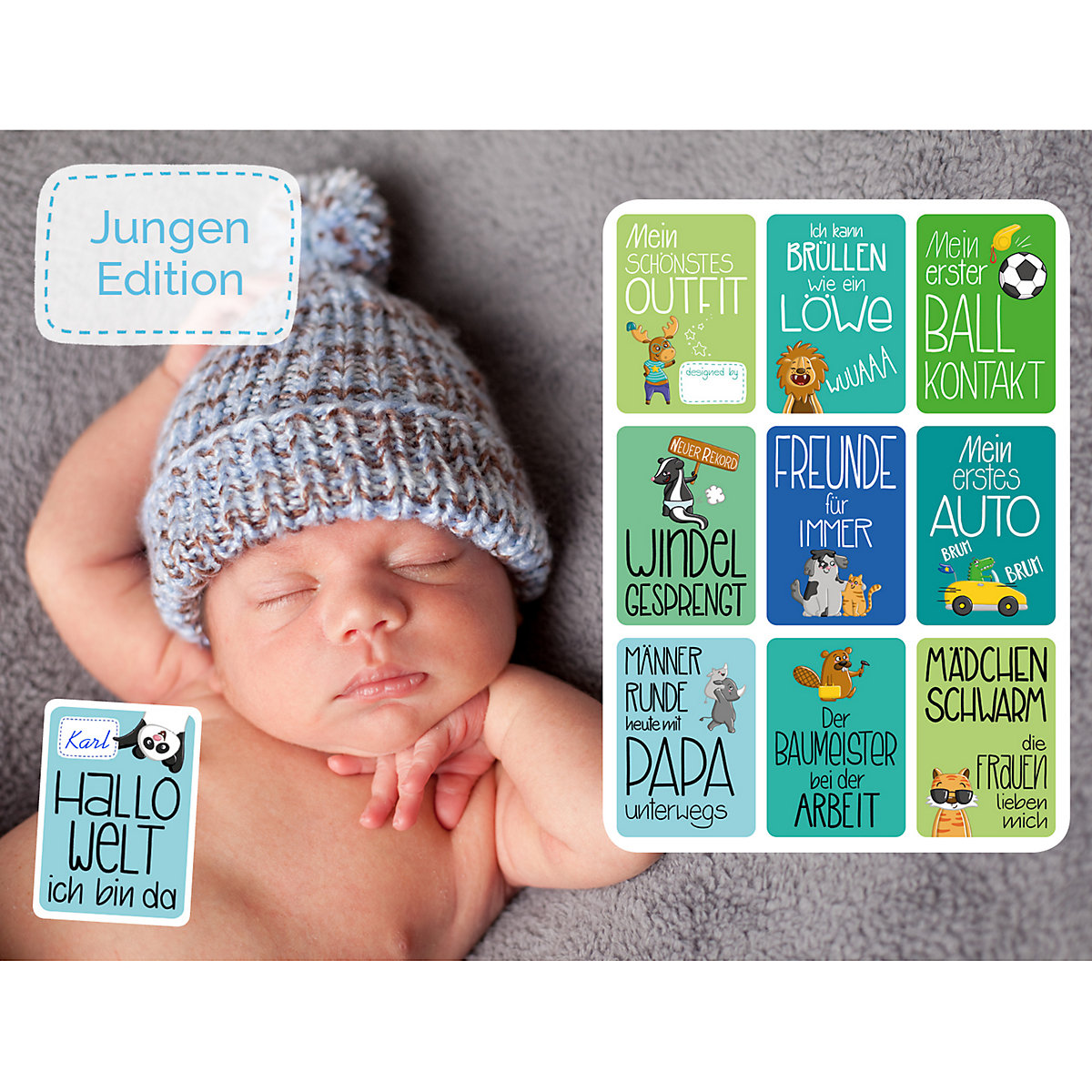 Baby Meilensteinkarten - 40 Karten I Geschenk zur Babyparty, Geburt und Taufe I Motive für Junge oder Mädchen