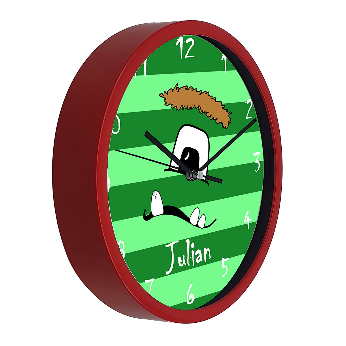 Kinder Wanduhr personalisiert mit Name Monster Streifen grün