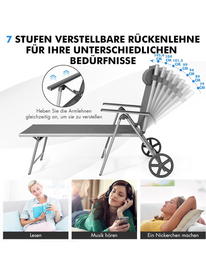 COSTWAY Sonnenliege mit Rollen in Grau günstig kaufen onesize