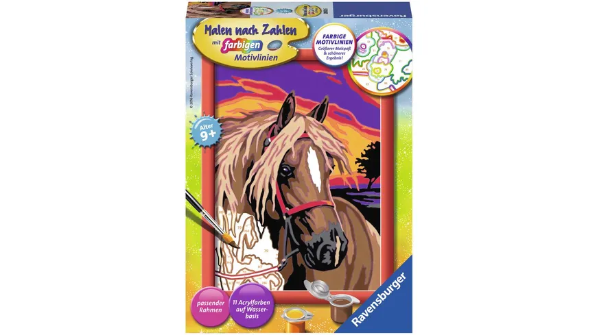 Ravensburger Beschäftigung - Malen nach Zahlen mit farbigen Motivlinien - Pferdetraum