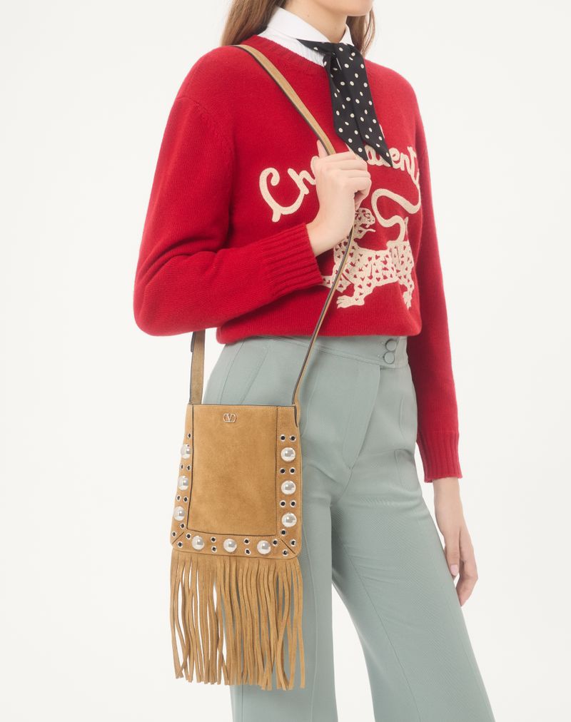 Sac bandoulière Valentino Garavani Nellcôte petit modèle en daim à franges
