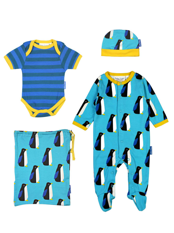 Toby Tiger Baby Geschenkset mit Pinguin Print in blau günstig kaufen