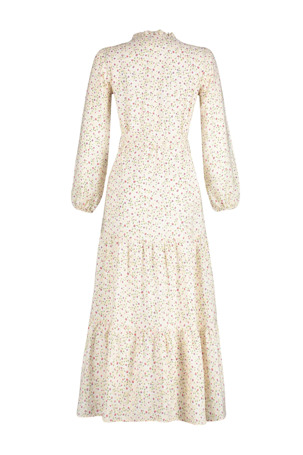 Trendyol Modest  Mehrfarbiger Rock mit Gürtel, Volants, Blumenmuster, gefüttertes Webkleid TCTSS23EB00294