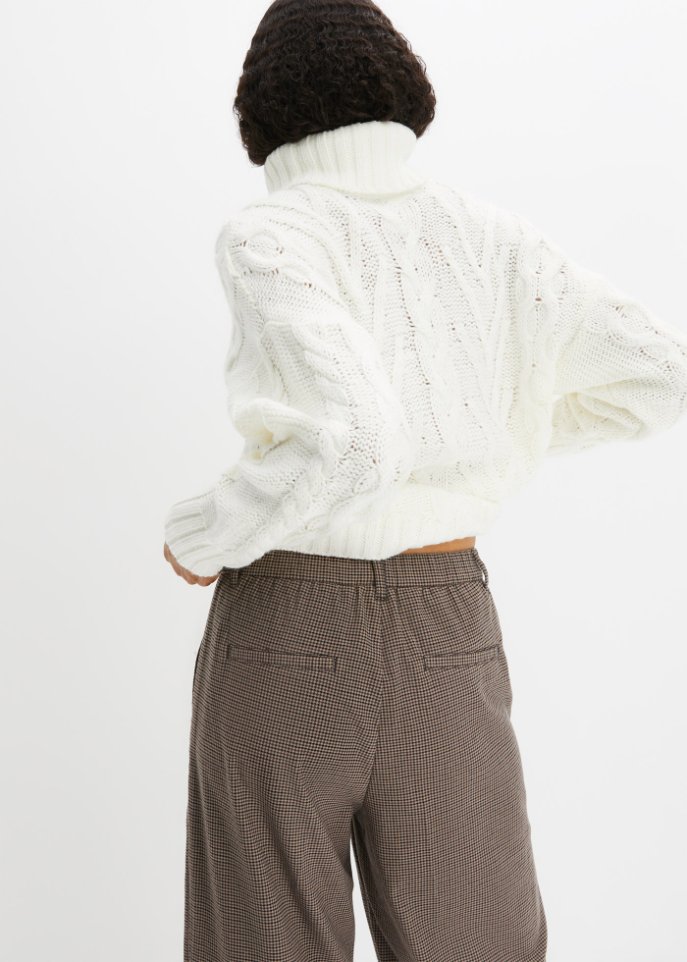 Rollkragen-Pullover mit Zopfmuster