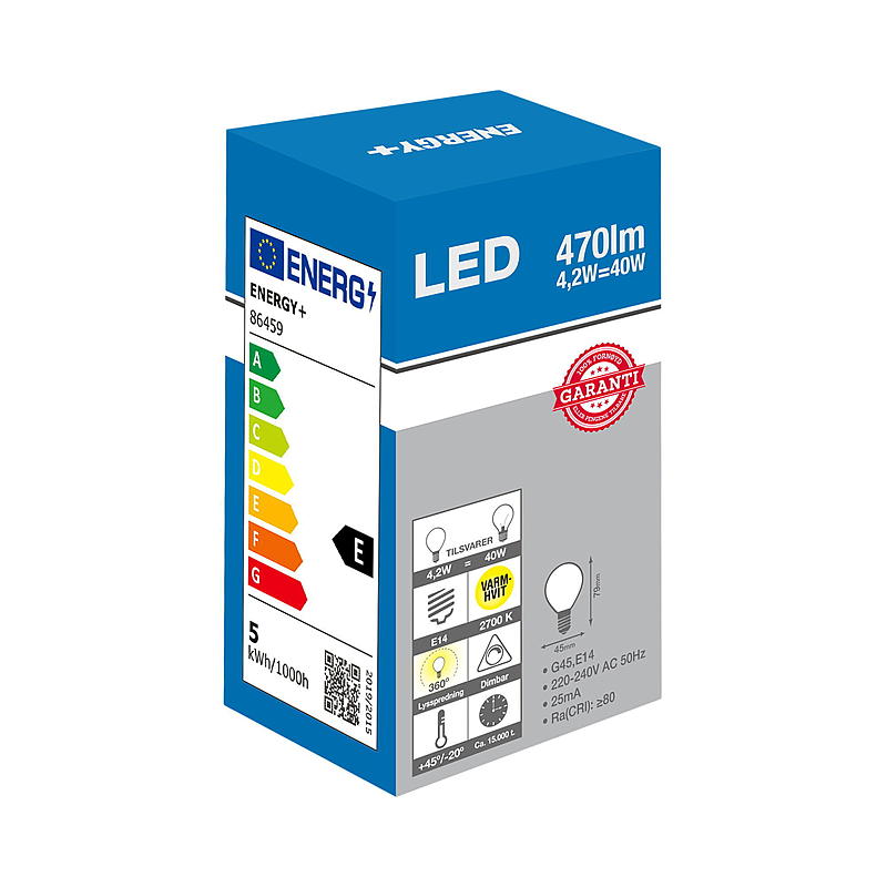 Energy Lyspære LED 470 lm Globe matt dimbar E14 G45 E