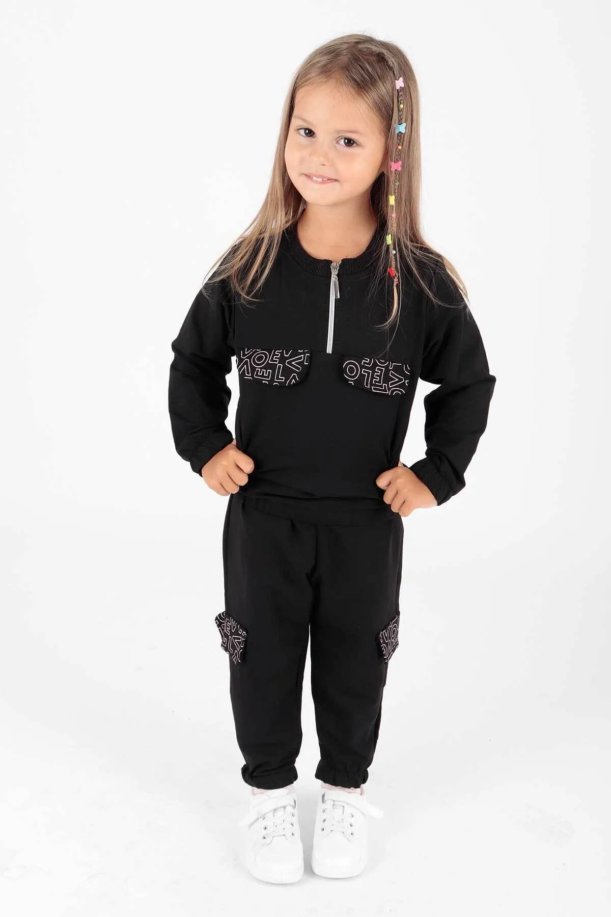 AHENGİM  Mädchen-Trainingsanzug-Set mit Taschendruck Ak2232