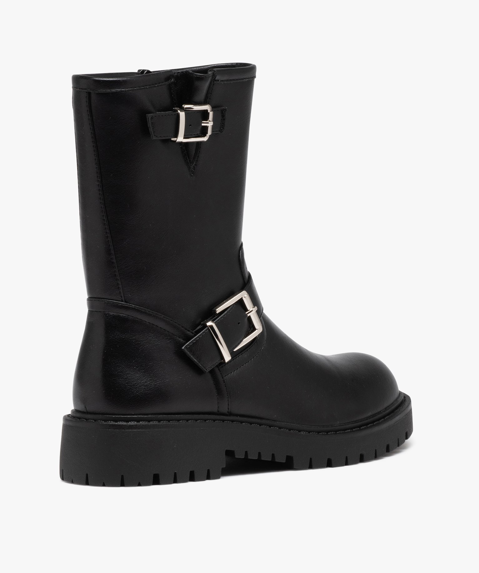 Boots femme unies avec brides à boucle et semelle crantée noir | GEMO