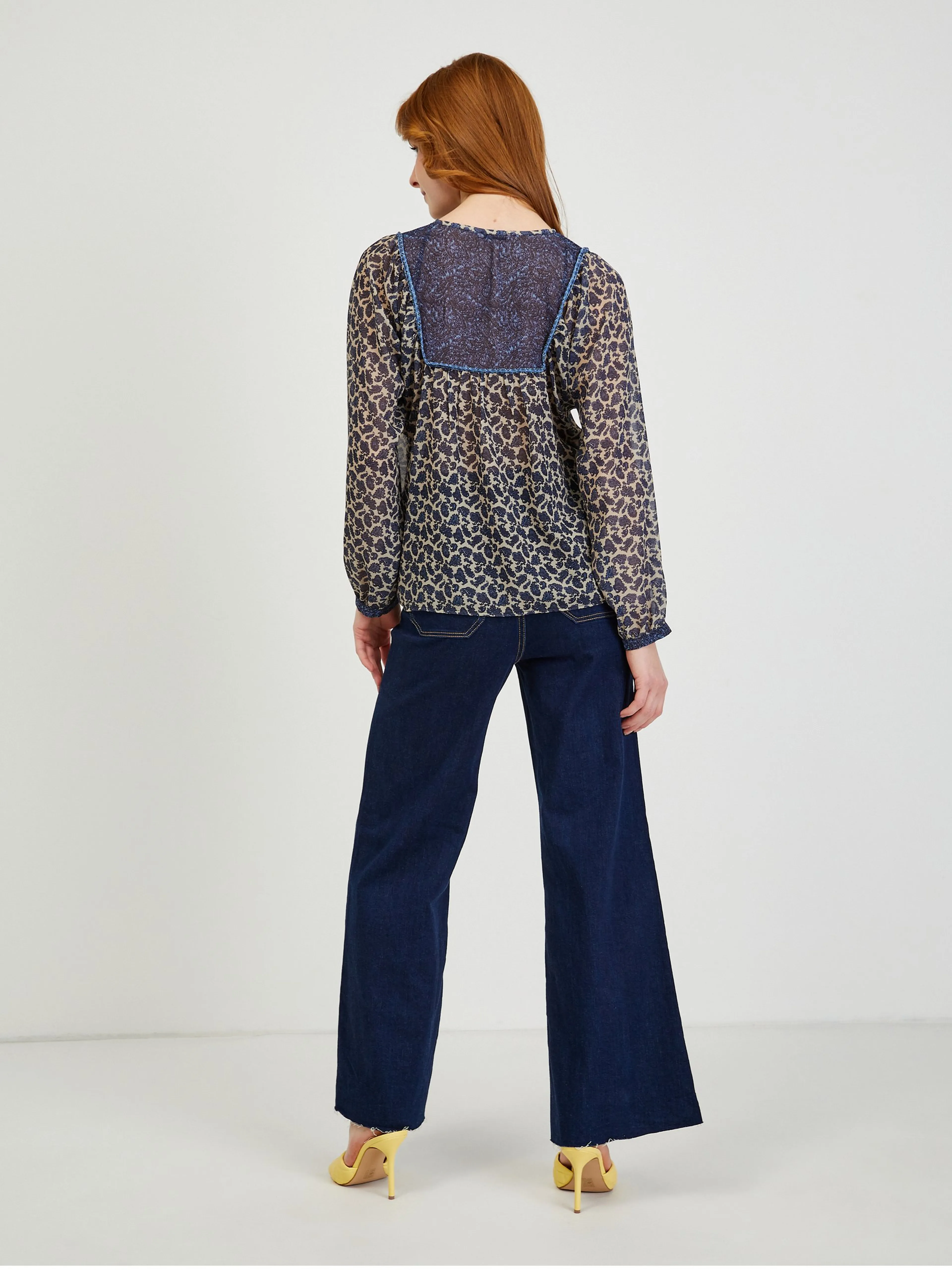 Dunkelblaue gemusterte Damenbluse ORSAY