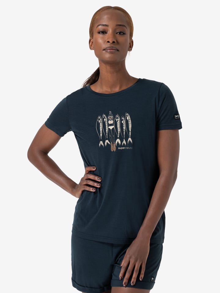 super.natural Merino T-Shirt COPPER SARDINE in blau günstig kaufen