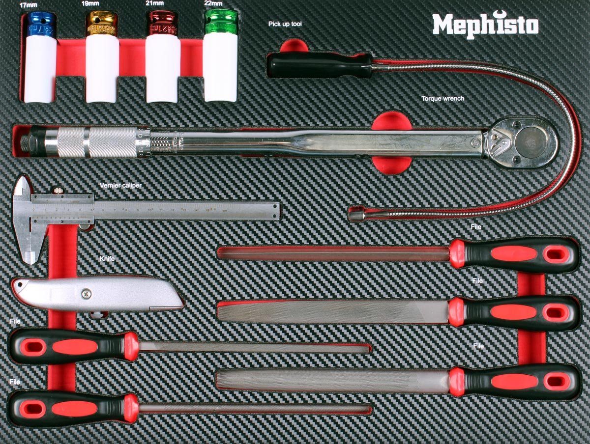 Mephisto-Tools Werkstattwagen, (fertig montiert und bestückt), 9 abschließbare Schubladen, Werkzeug ist aus hochwertigem CRV