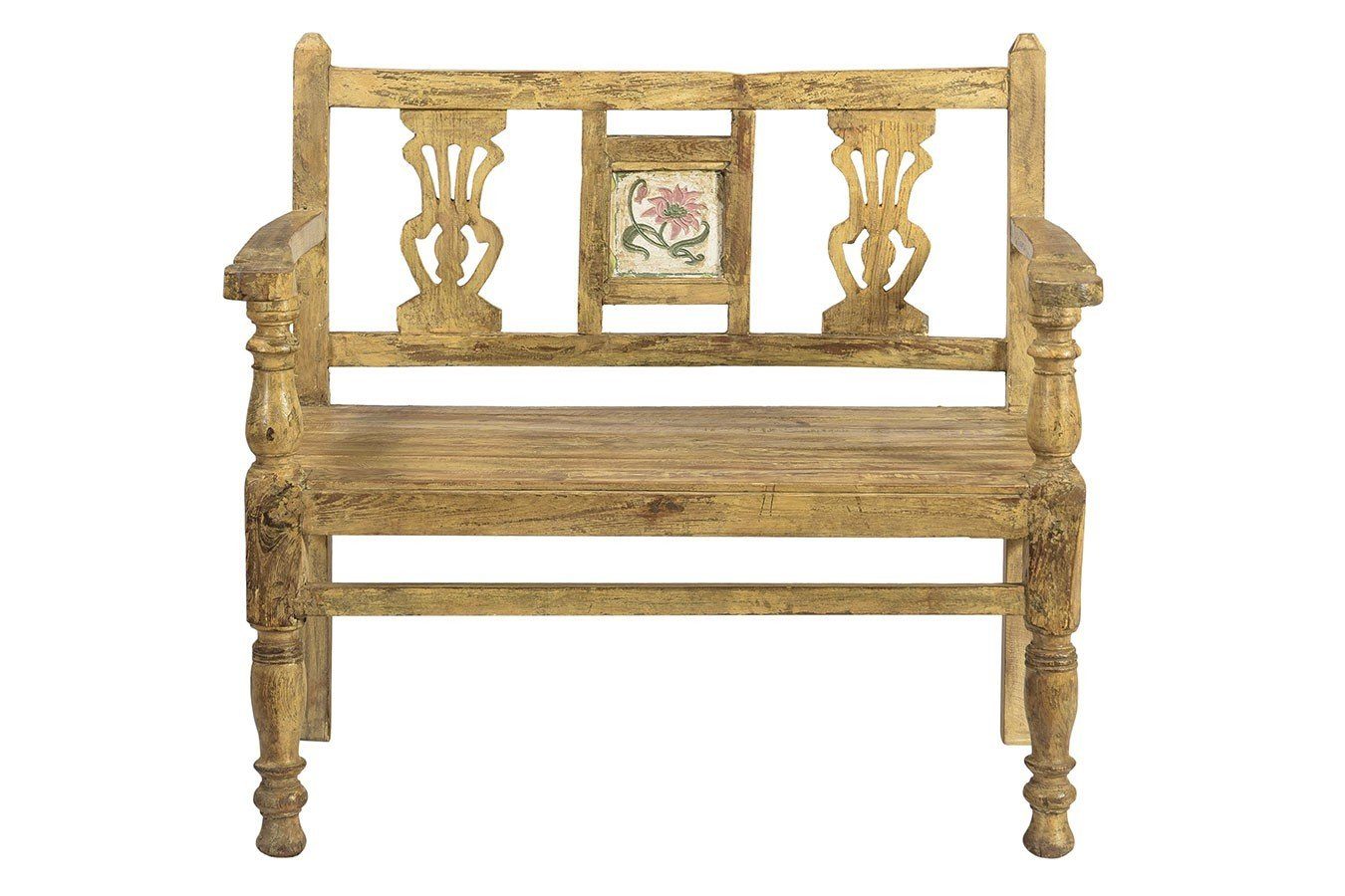 daslagerhaus living Bauernschrank Bank Vintage gelb 2 Sitzer