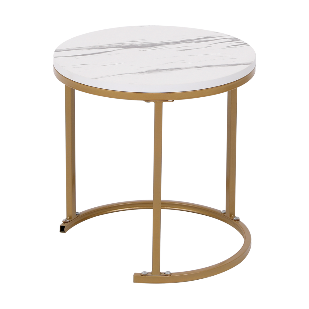 Happy Home Happy Home Satztisch Couchtisch Beistelltisch 2 tlg. HWT51-WEI Marmor Weiß Dekor Gestell Gold
