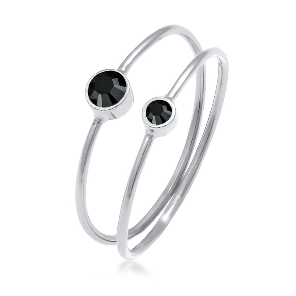 Elli Elli Bague Femmes Set Filigrane avec Cristaux Noir en Argent Sterling 925 Bague