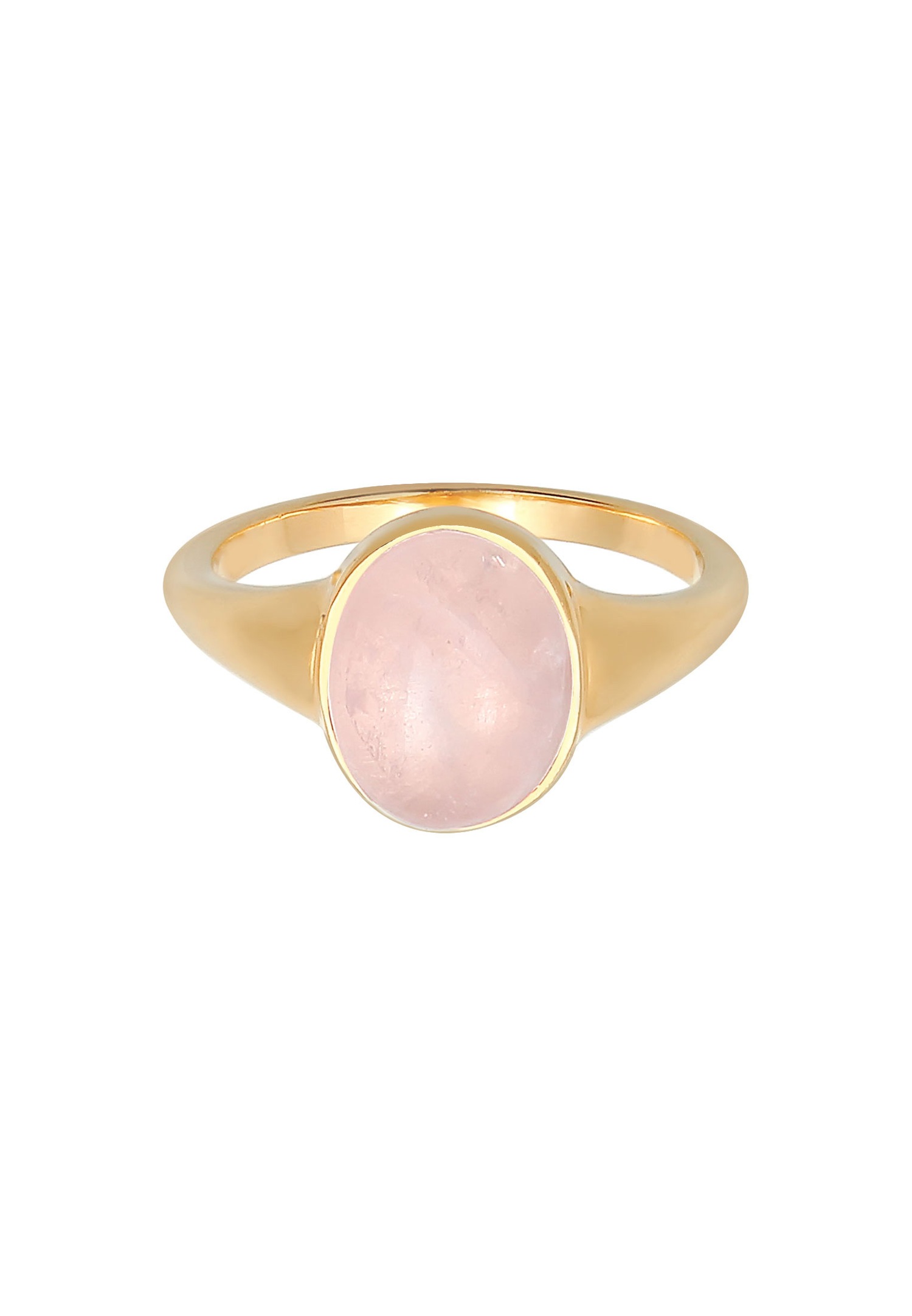 Anillo de sello grueso ovalado de tendencia Elli para mujer con cuarzo rosa en plata de ley 925 chapada en oro.