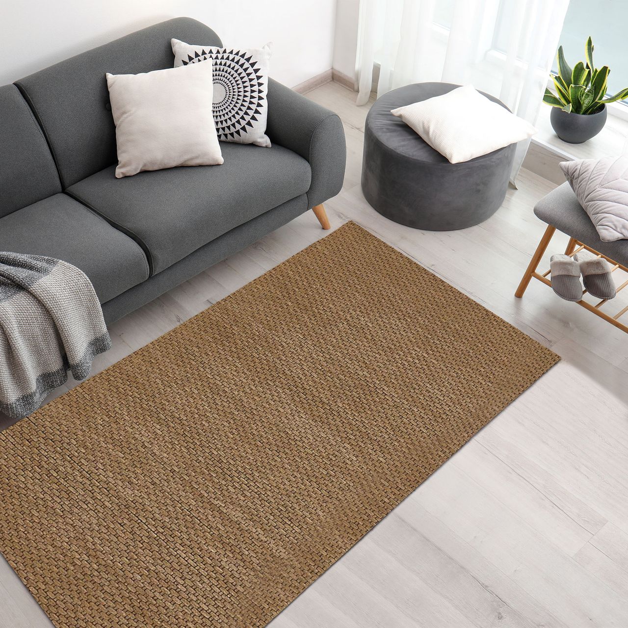 HOMCOM Teppich aus Wolle Taupe 140 x 70 x 1 cm