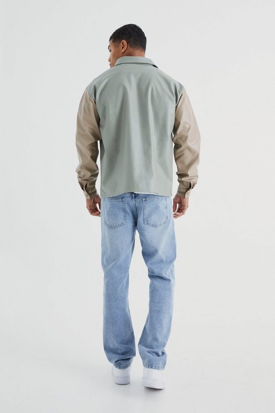 PU Colorblock Overshirt mit Tasche