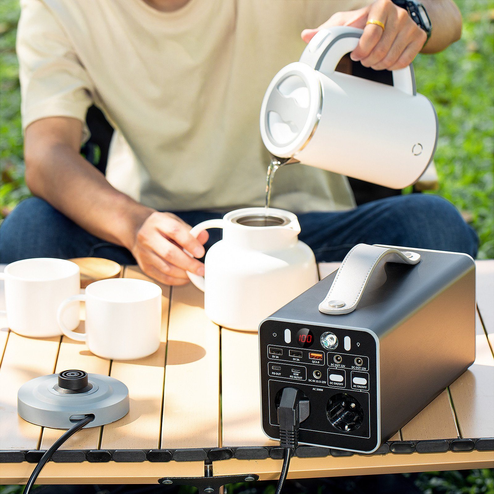 oyajia Stromerzeuger Tragbare Kraftwerk, LiFePO4-Batterie 300Wh/81000mAh 18V Powerstation, 0,30 in kW, mit AC (220–224 V) und DC-Ausgang, PD 65W, für Camping/Reisen/Notfall