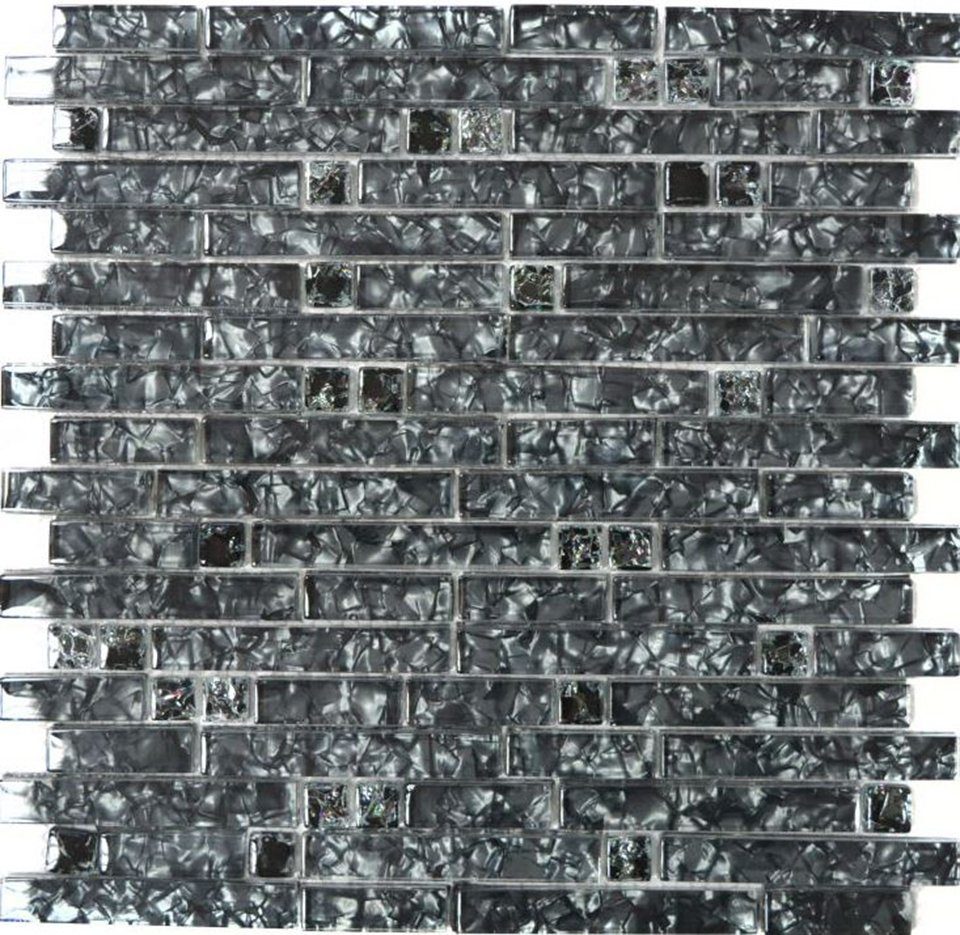 Mosani Mosaikfliesen Glasmosaik Crystal Mosaikfliesen schwarz glänzend / 10 Matten