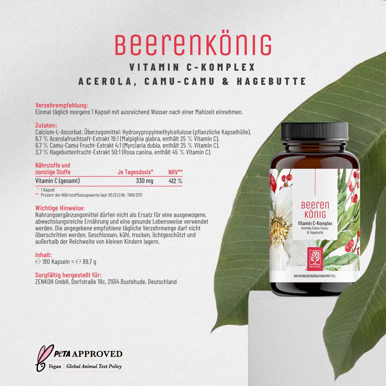 Vitamin C Komplex mit Camu Camu & Acerola - Beerenkönig - NATURTREU®