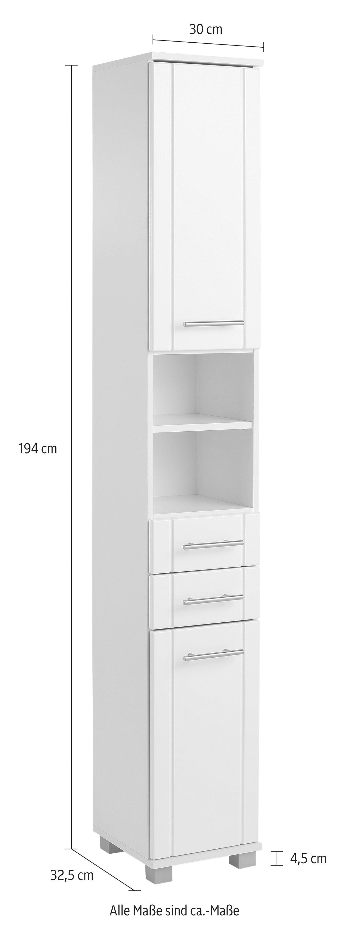 Schildmeyer Hochschrank Emmi Breite 30 cm, Metallgriffe, mit 2 Schubkästen