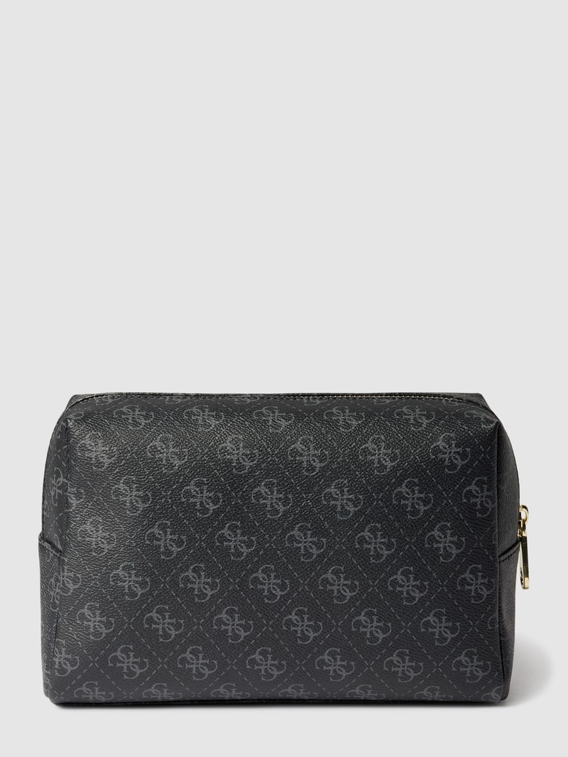 Kosmetiktasche mit Allover-Logo Modell 'LARGE TOP ZIP' in schwarz