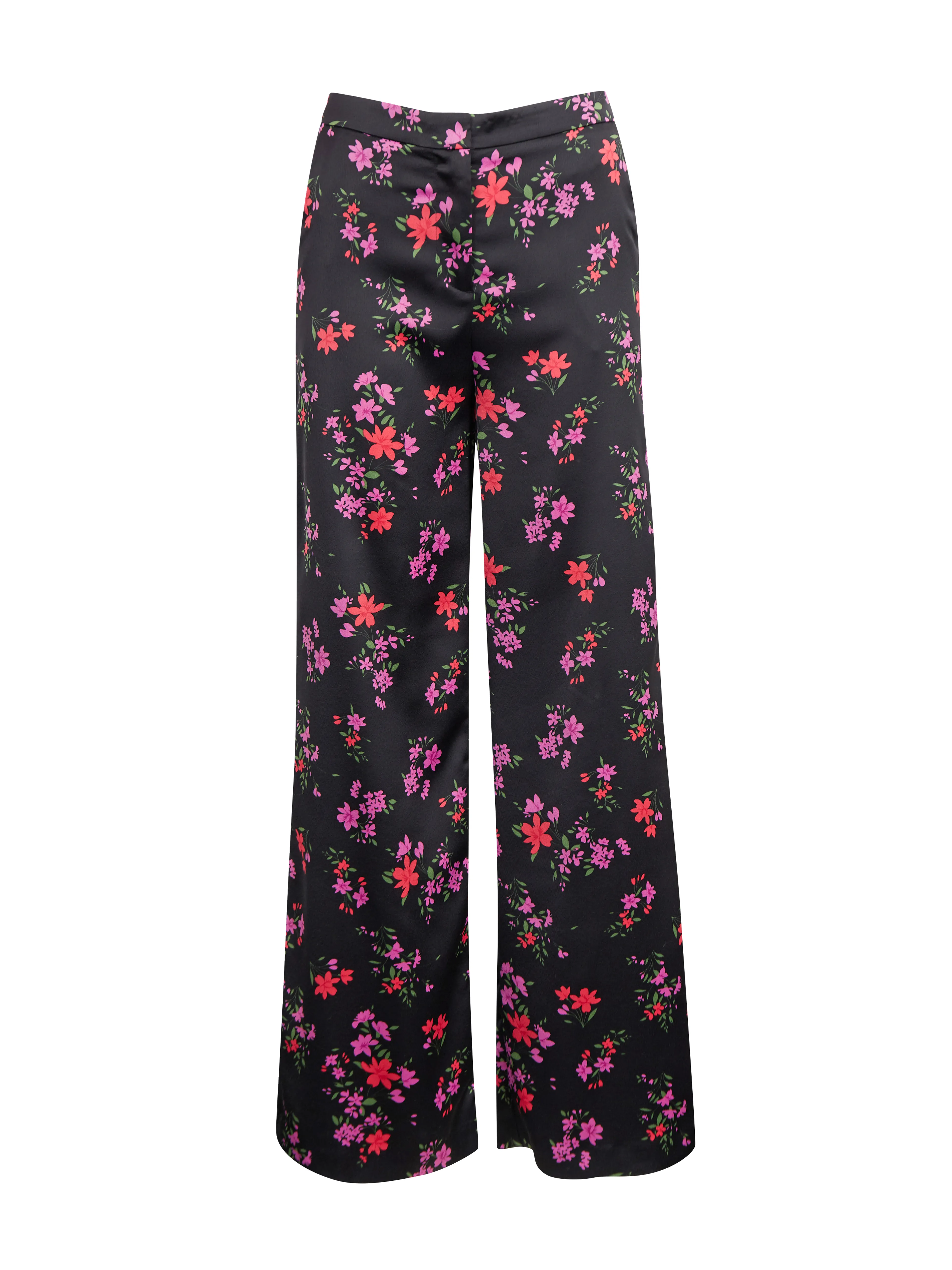 Schwarze Damenhose mit weitem Bein und Blumenmuster ORSAY